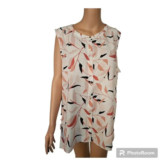 Liz Claiborne Blouse Top Women Xl Pink Floral Sleeveless Button Front - Picture 1 of 6